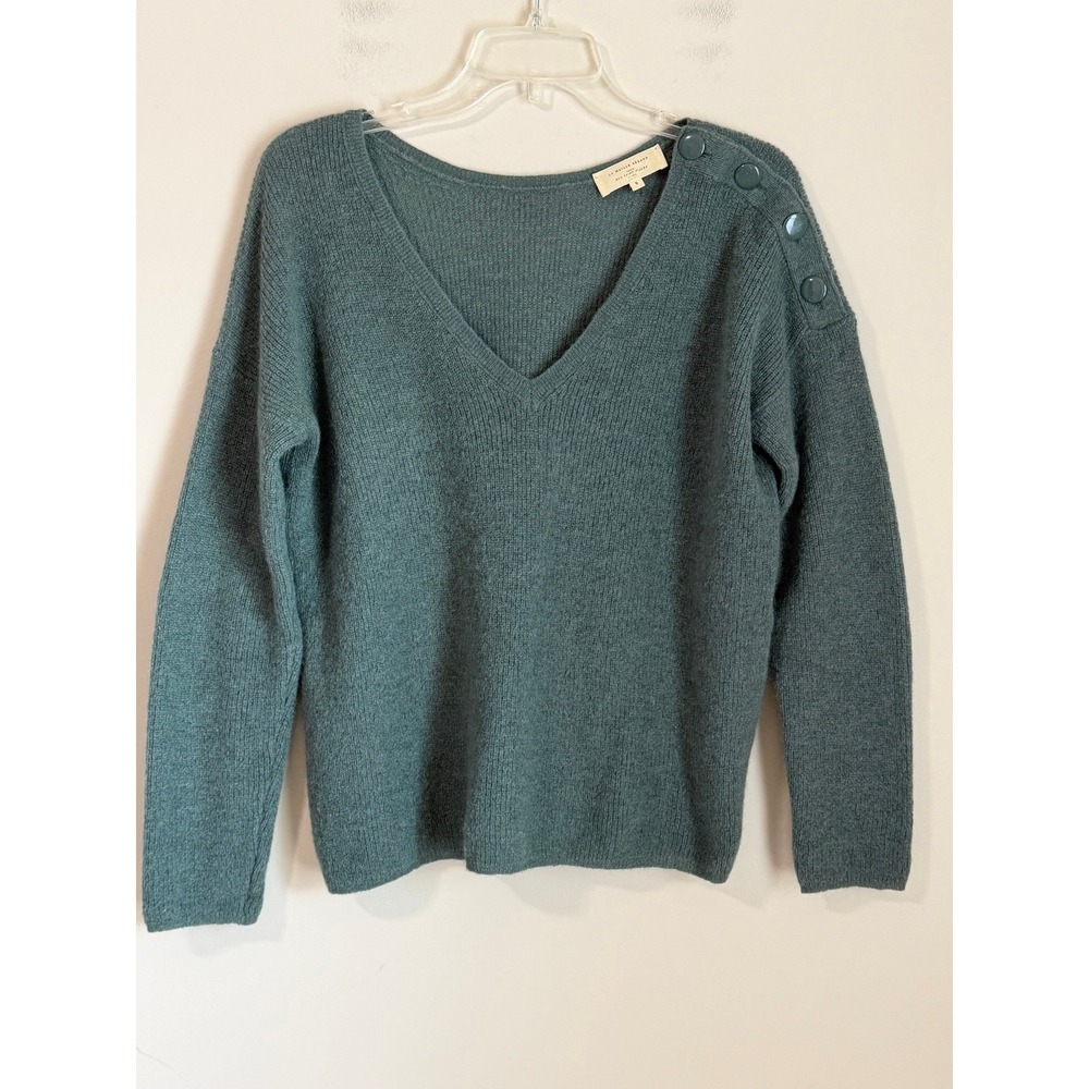 Sezane La Maille Button Down V-Neck Sweater S Blue Mohair Wool Blend Preppy